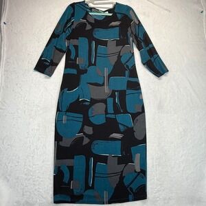 Chico's Abstract Teal and Black Midi Dress